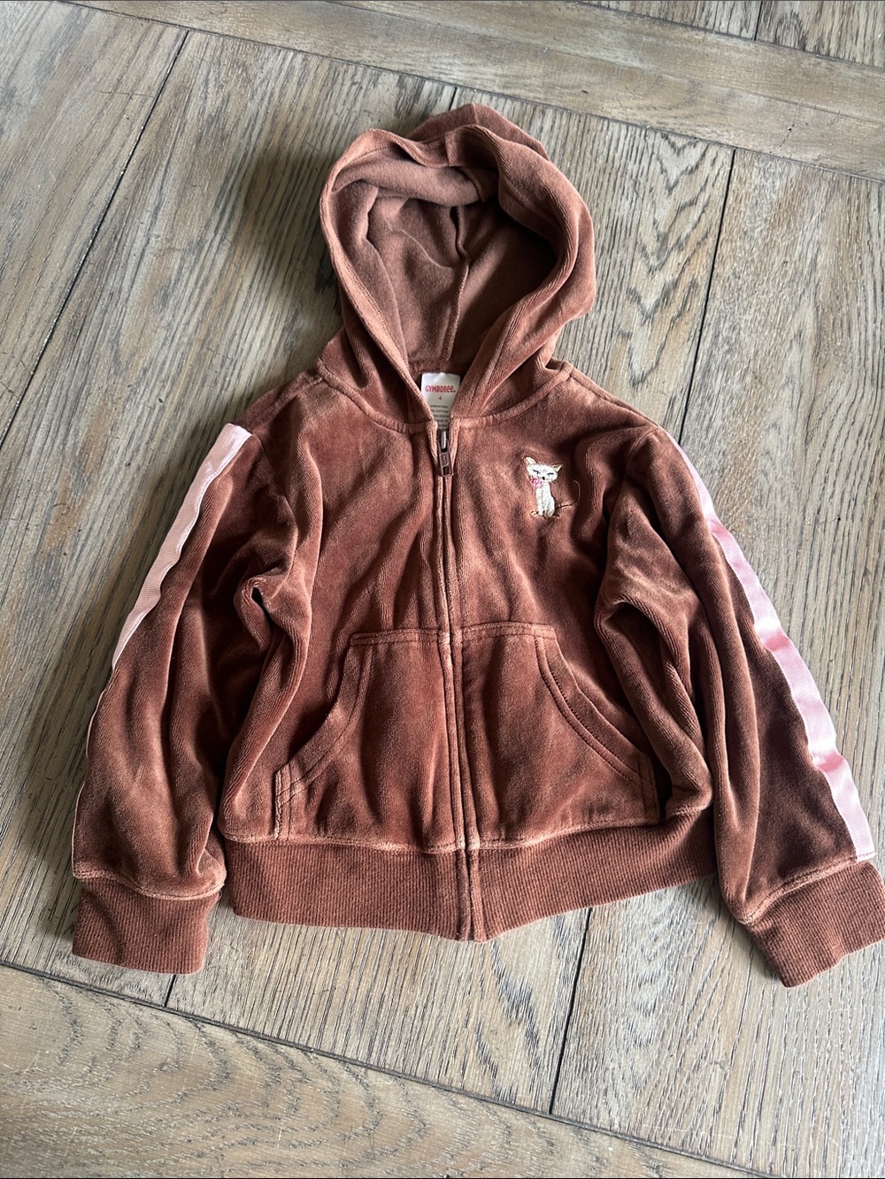 Vtg Gymboree Teacher's Pet Velour Zip-Up Kitty Hoodie Brown Pink Y2K Size 4